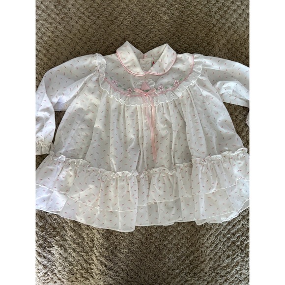 Other - Vintage Baby Girl Party Dress Pink w/Ivory Voile Overlay Ruffle Full Circle 24M
